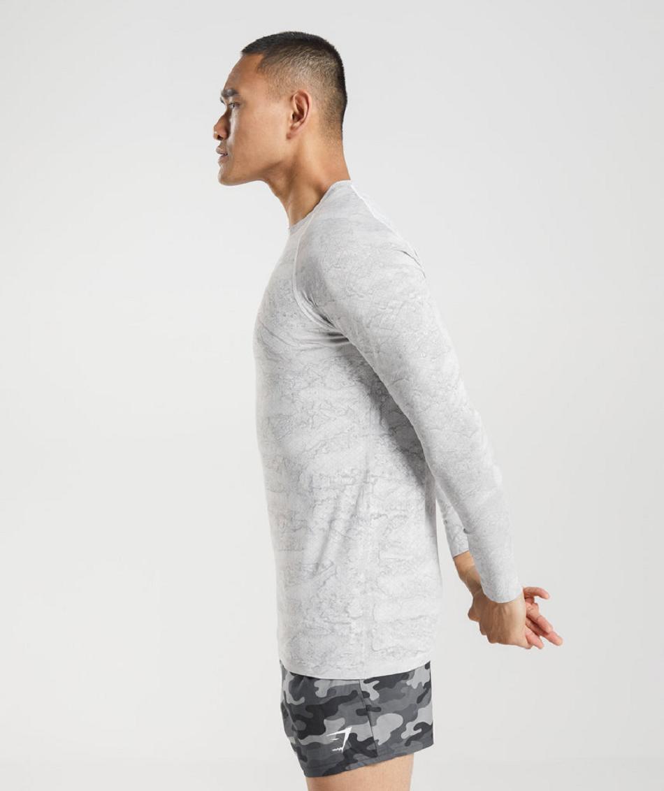 Long Sleeve Gymshark Geo Seamless Hombre Blancas Gris Claro | CO 3531HAP